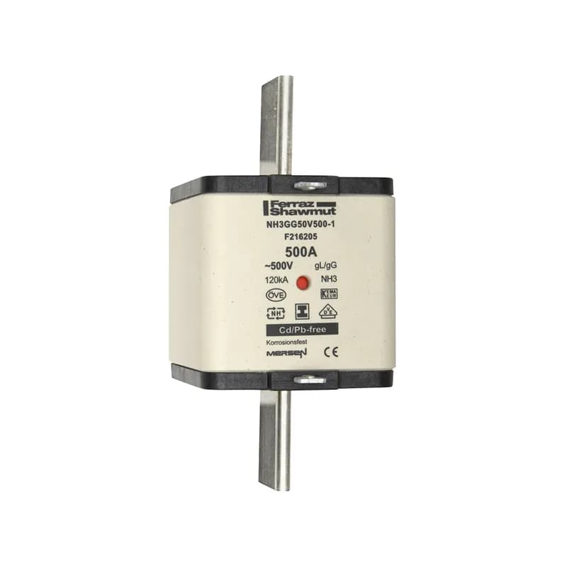 DIN NH Standard fuse-link gG Size NH3 500VAC 250VDC 500A isolated tags Double indicator Body width 71.9mm