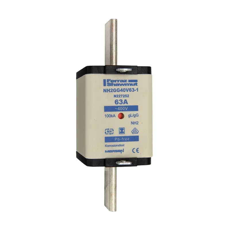 DIN NH Standard fuse-link gG Size NH2 400VAC 63A isolated tags Double indicator Body width 40 mm