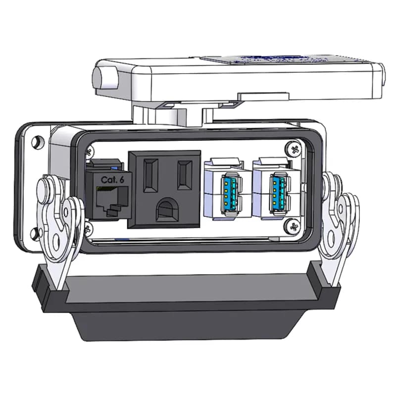 Panel Interface Connector with Simplex outlet, RJ45, (2) USB-AFAF, in a 16LS housing