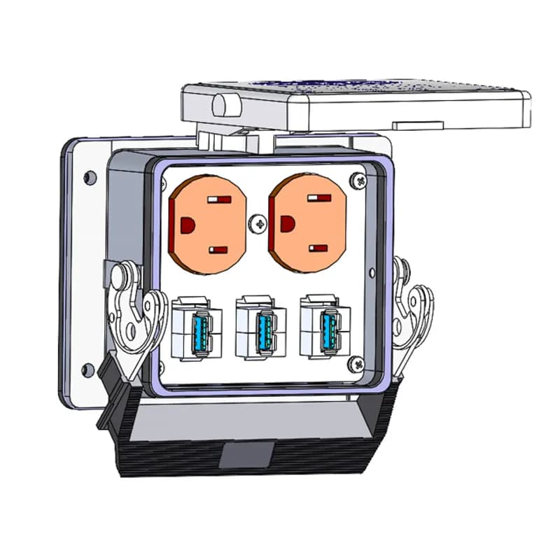 Panel Interface Connector with Duplex outlet, and 3 x USB-AFAF, in a 32 housing