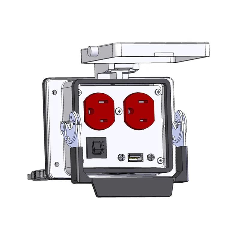 Mencom Corporation DP-USB-06-R-32 - Panel Interface Connector with Duplex outlet, USB-06, and a 3amp reset, in a 32 housing
