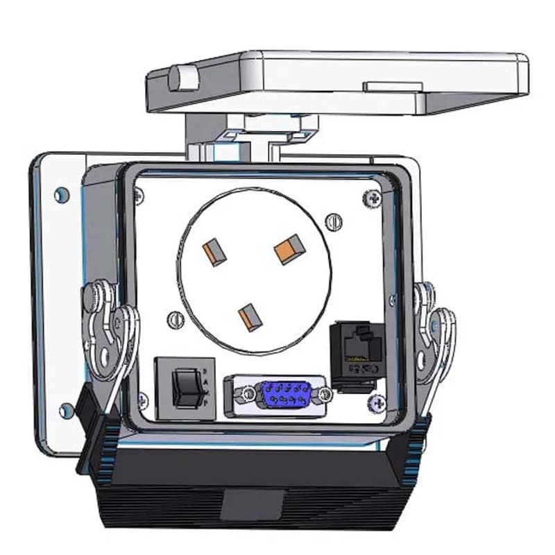 Panel Interface Connector with United Kingdom outlet, DB9, RJ45, with a 3amp reset, in a 32 housing