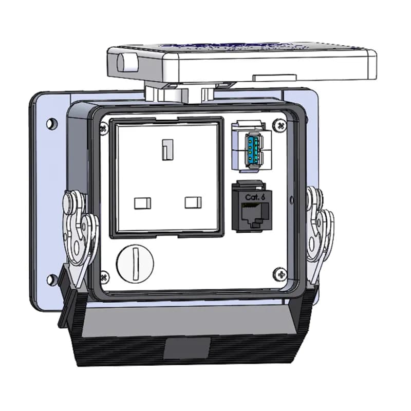 Mencom Corporation DUK-RJ45-USB-AFAF-32 - Panel Interface Connector with United Kingdom outlet, RJ45, USB-AFAF, in a 32 housing