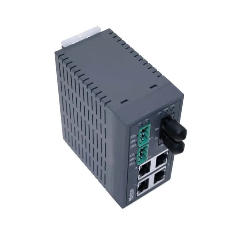 4-Port Unmanaged Fast Ethernet Switch with Multimode Fiber Optic, ST connector, 2 KM, Plastic housing