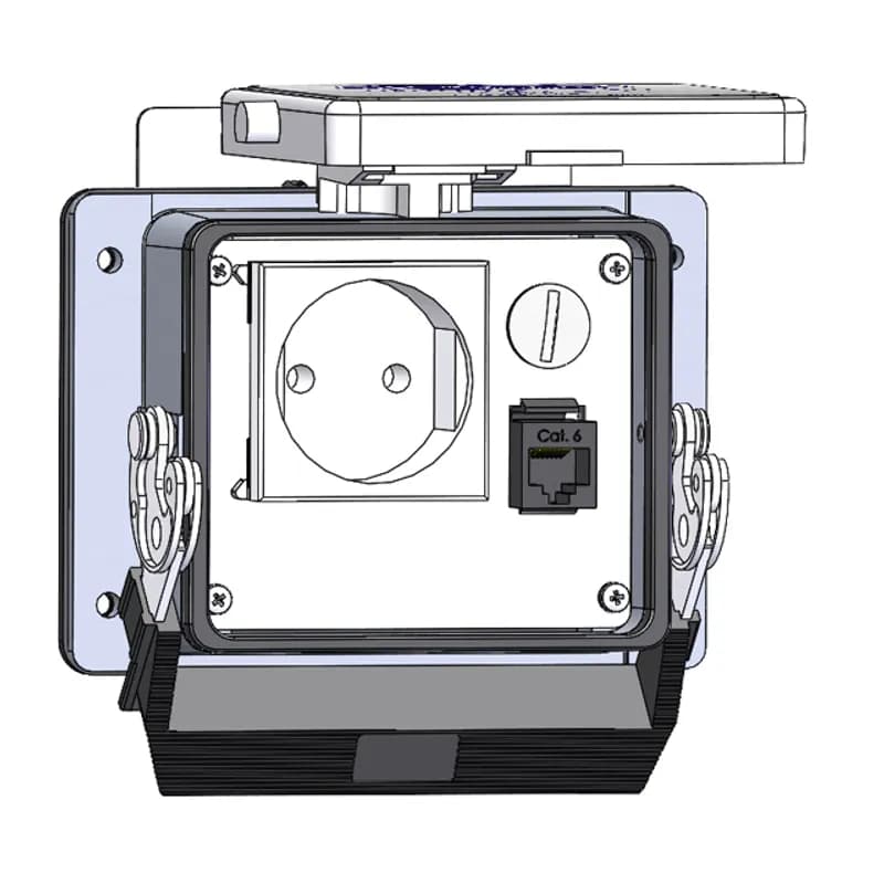 Mencom Corporation EP-RJ45-NR-32 - Panel Interface Connector with Continental European outlet, RJ45, with no reset, in a 32 housing