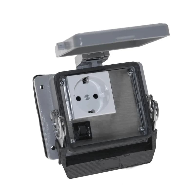 Panel Interface Connector with Continental European outlet, and a 3amp reset, in a 32 housing