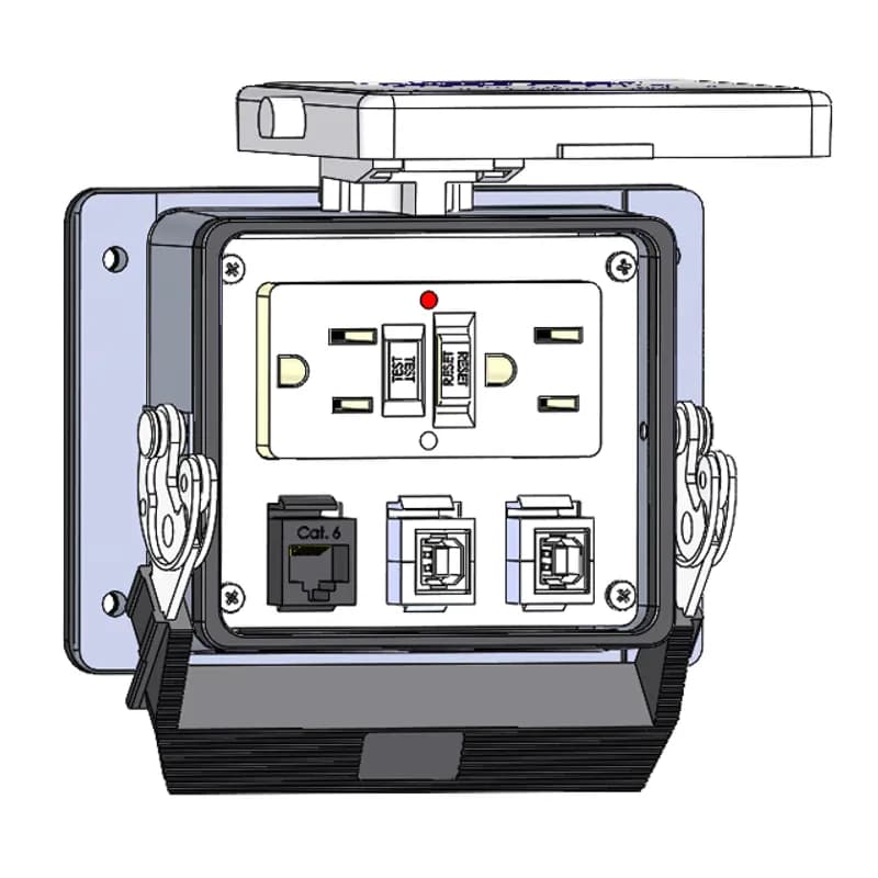 Mencom Corporation GF-RJ45-2USB-BFAF-32 - Panel Interface Connector with GFCI Duplex outlet, RJ45, 2 x USB-BFAF, in a 32 housing