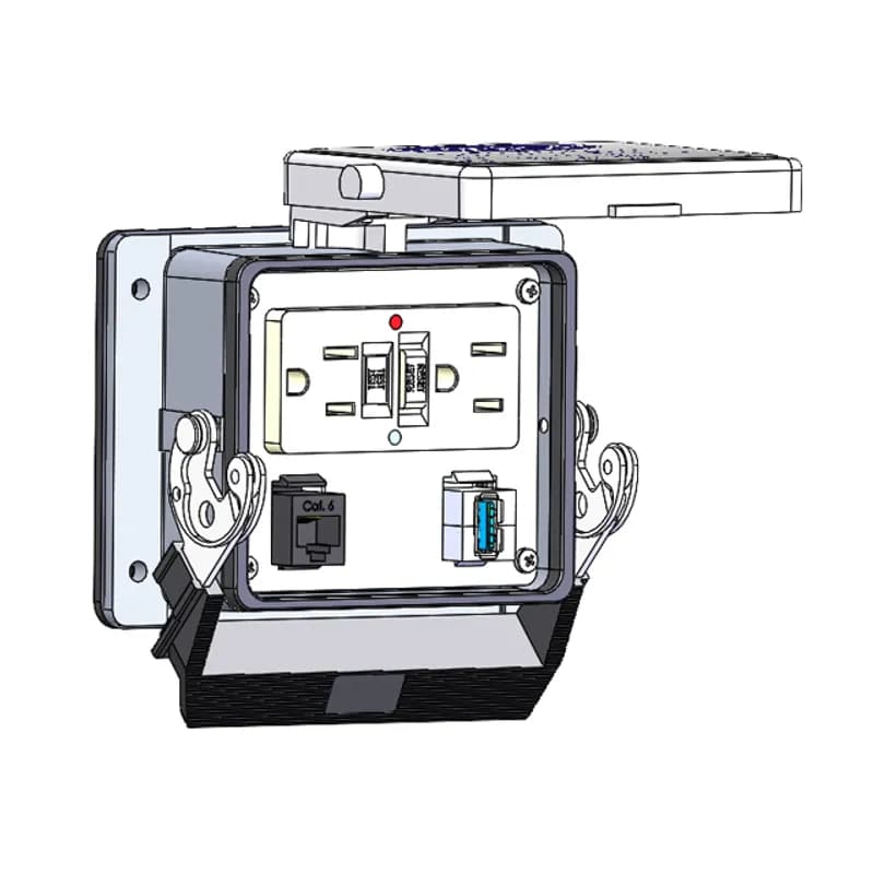 Panel Interface Connector with GFCI Duplex outlet, RJ45, USB-AFBF, in a 32 housing