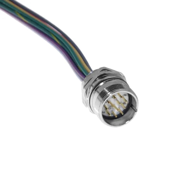 MCV, M23 Receptacle, 12 Pole, Male Straight, Discrete, 0.5M, 6A, M20-Long, Front Mount, Nickel Plated Brass
