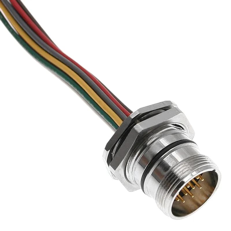 MCV, M23, Receptacle, 12 Pole, Male Straight, Discrete, 0.3M, 6A, Back Mount, Nickel Plated Brass