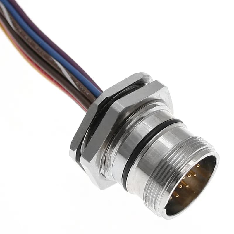 MCV, M23, Receptacle, 19 Pole, Male Straight, Discrete, 0.3M, 10/1A or 9/2A, Back Mount, Nickel Plated Brass