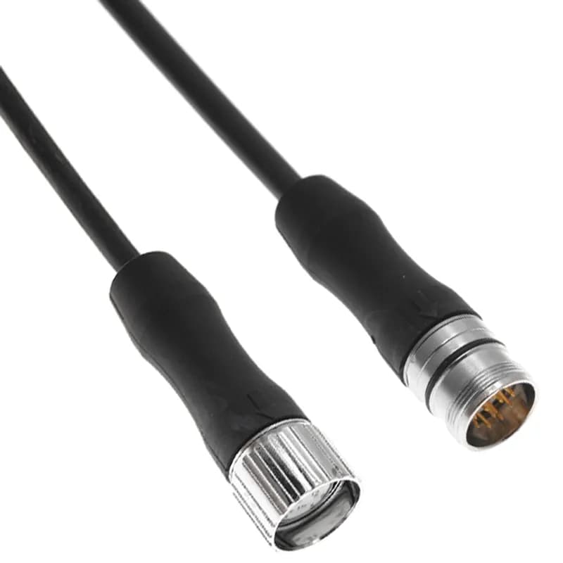MCV, M23, Cordset, 12 Pole, Male Straight with Male Thread/ Female Straight, 2M, 6A, PUR, Black