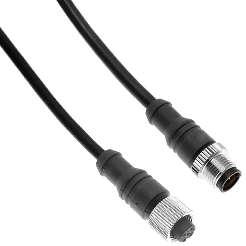 Mencom Corporation MDCP-8MFP-2M-B - MDC, Cordset, Shielded Cable, Not shielded to coupling nut, 8 Pole, Male Straight / Female Straight, 2M, 2A, Black PUR, Nickel Plated Brass