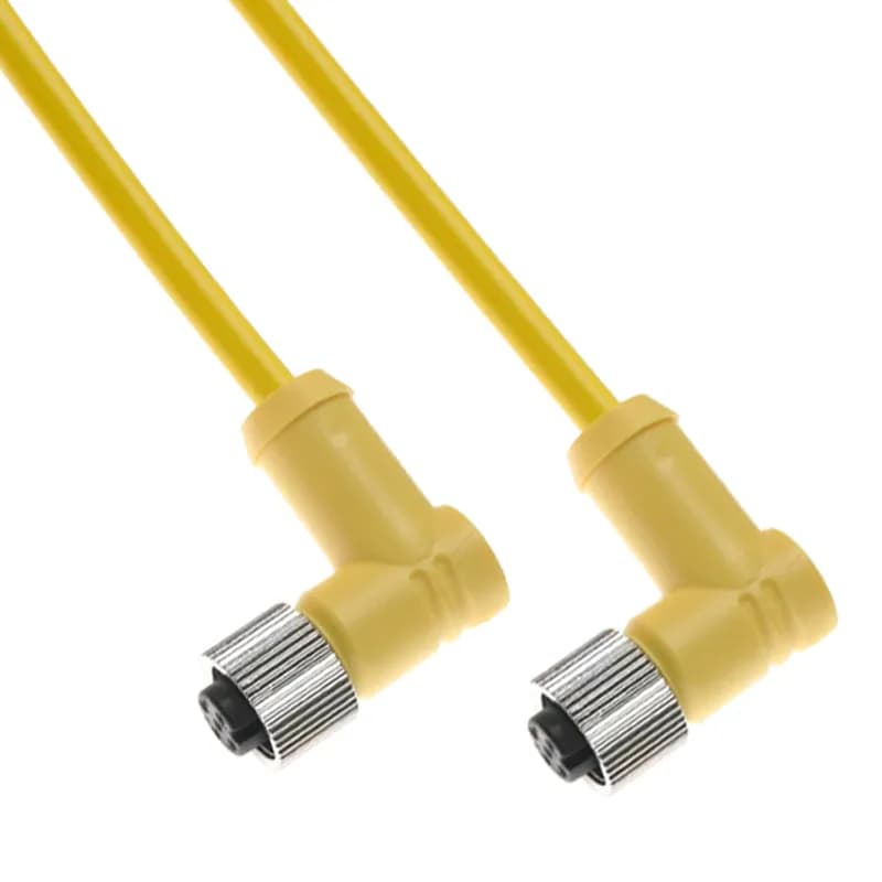 MDC, Cordset, 5 Pole, Female Right Angle / Female Right Angle, 1M, 4A, Yellow, PVC, Nickel Plated Brass