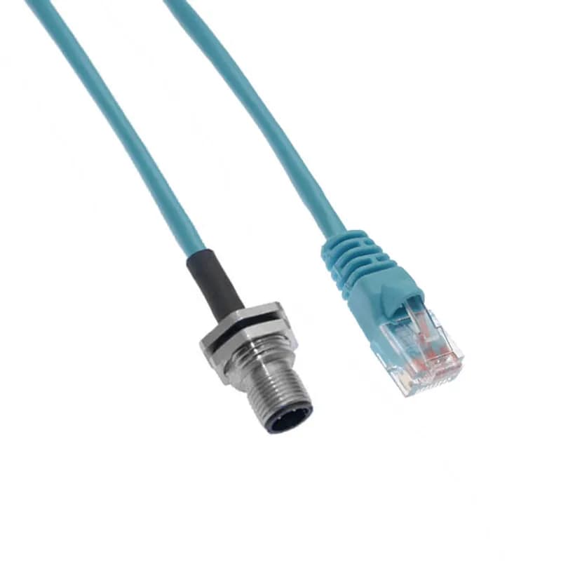 Ethernet, Receptacle, 8 Pole, M12 Male Straight / RJ45 Plug, 3M, PG9, Back Mount, Nickel Plated Brass