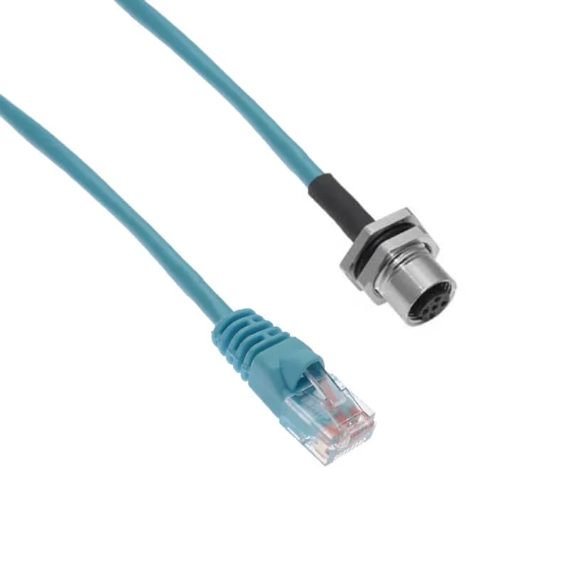 Ethernet, Receptacle, 8 Pole, M12 Female Straight / RJ45 Plug, 3 M, PG9, Back Mount, Nickel Plated Brass