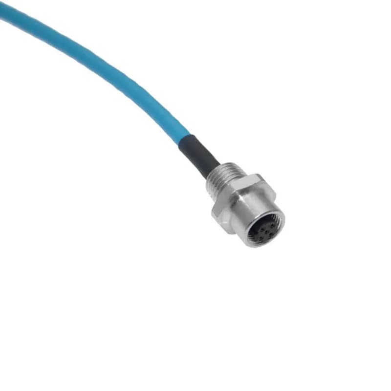 Mencom Corporation MDE45-4FR-4-1M - Ethernet, Receptacle, 4 Pole, M12 D-Coded Female Straight, 1M, 24awg, 4A, .25-NPT, Front Mount, Nickel Plated Brass