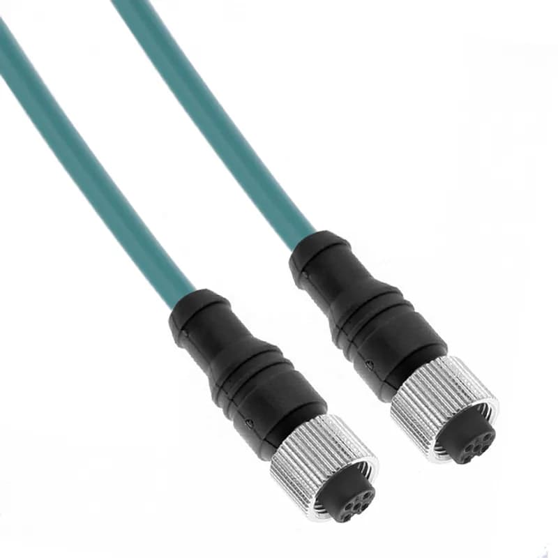 Mencom Corporation MDE45P-8FFP-10M - Ethernet, Cordset, 8 Pole, M12 Female Straight / M12 Female Straight, 10M, Teal, PUR