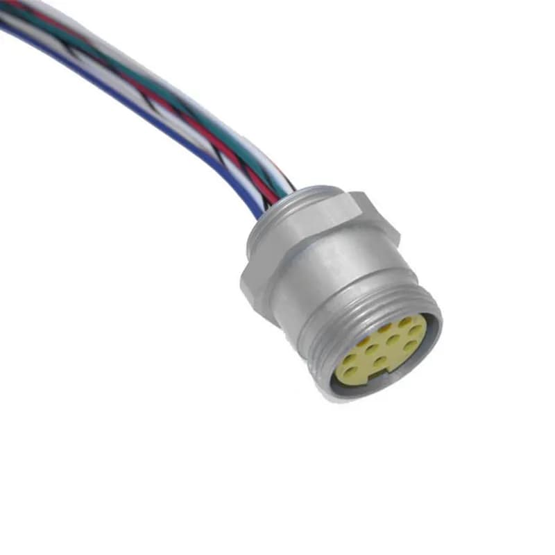 Mencom Corporation MIN-10FR-6-18-PG16 - MIN Size III, Receptacle, 10 Pole, Female Straight, 6 Ft, 18awg, 4A, PG16, Front Mount, Aluminum Clear Anodized
