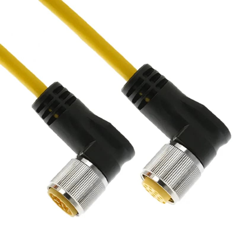 Mencom Corporation MIN-10MFPX-25-R - MIN Size III, Cordset, 10 Pole, Male Right Angle / Female Right Angle, 25 Ft, 4A, Yellow, PVC