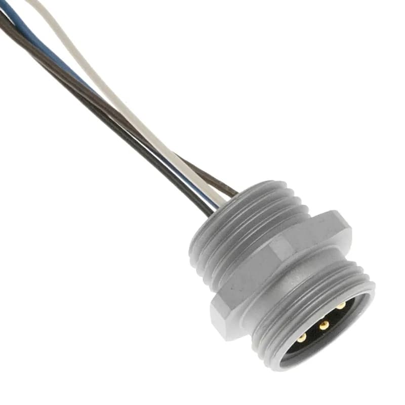 Mencom Corporation MINC-4MR-.5-22 - MIN Size I, Receptacle, 4 Pole, Male Straight, 0.5 Ft, 22awg, European, 4A, .5-NPT, Front Mount, Aluminum Clear Anodized