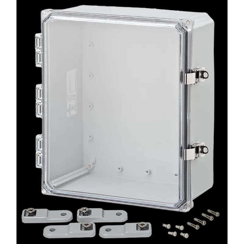 Integra Enclosures H12104HCLL - 12x10x4 Polycarbonate Enclosure NEMA 4X | Hinged Clear Cover | Stainless Steel Locking Latch | Mounting Feet
