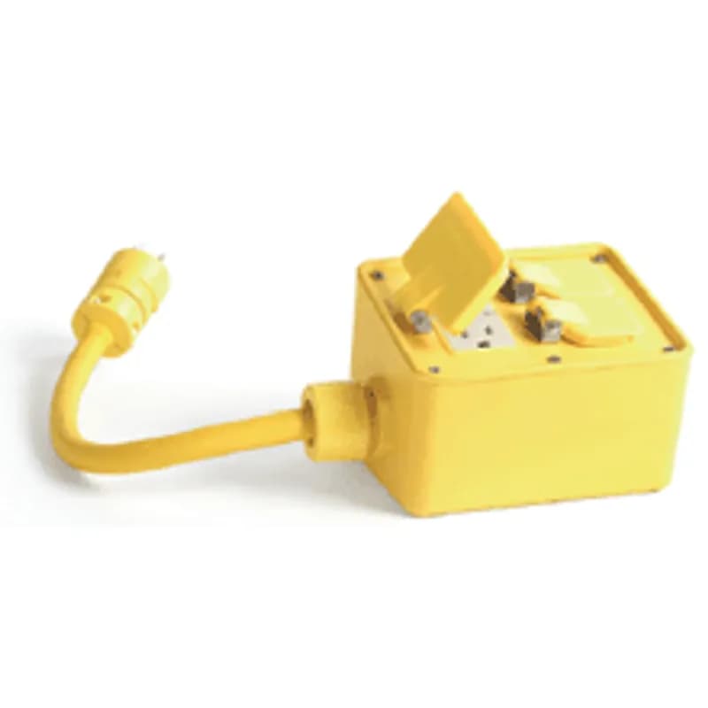 Woodhead 3322 - Super-Safeway® Angled GFCI Outlet Box, F3 (3/4") Cord Grip Body, Including NEMA 5-20 GFCI & Duplex Receptacles with Flip Lids