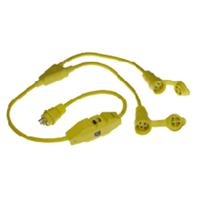 Woodhead 14W47-Y-IN - Watertite® Inline GFCI Molded Y Cordset, 2 Pole/3 Wire, Cordset Length 0.91m (3.0' ), NEMA 5-15, 125V