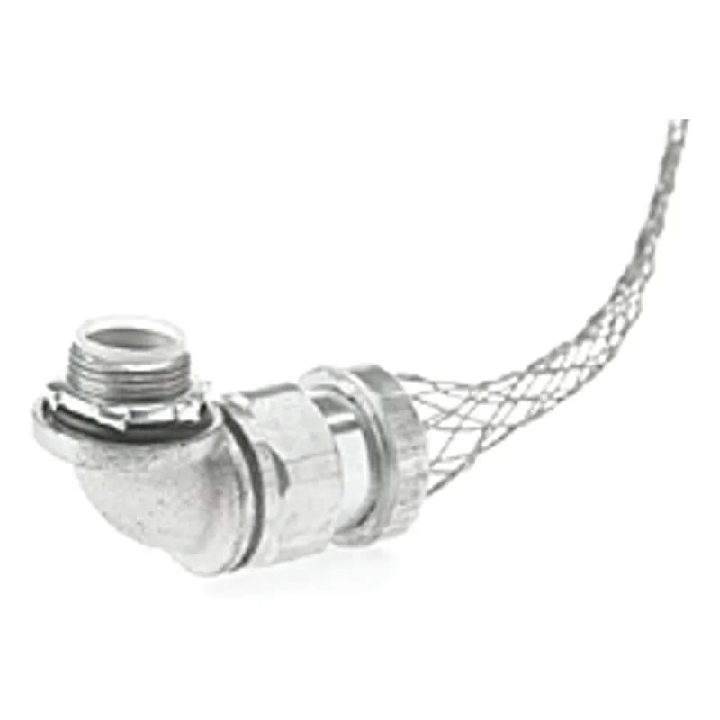 Liquid-Tight Grip Strain Relief for Non-Metallic Type A Flexible Conduit, 1-1/4" NPT, 90° Angle Male, Mesh Length 0.432m (17.00")