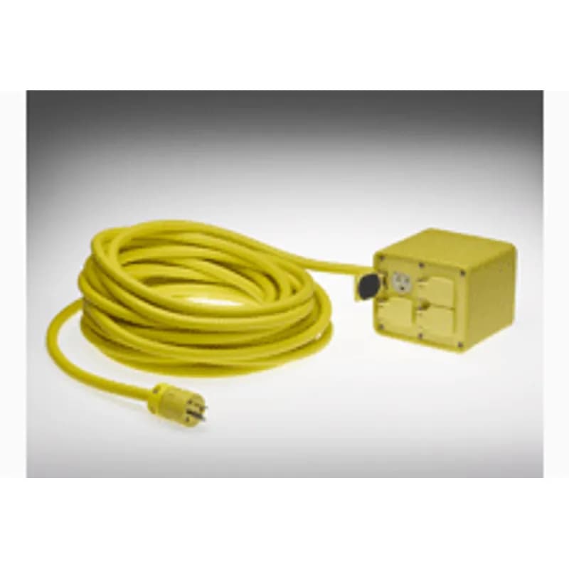 Woodhead 32GM15B123 - Super-Safeway® GFCI Multiple Outlet Box with Ground Continuity Monitor, Open Neutral Relay, (2) NEMA 5-15 Duplex with Flip Lids, 15.24m (50.0' ) Cord Length, 12/3 SOOW Cord, NEMA 5-15 Plug