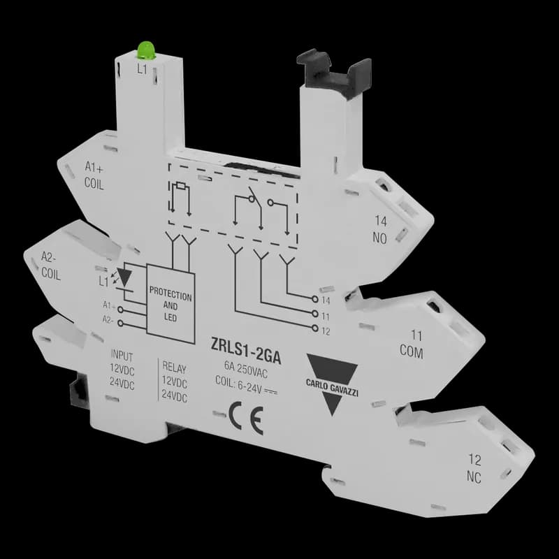 DIN RAIL SOCKET FOR SLIM RELAYS 12/24VAC-DC SPRING