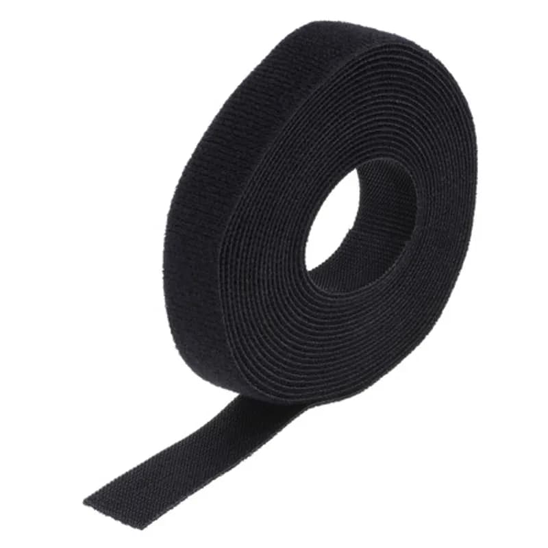 15-ft Black hook and loop fastener Cable Ties - 1 Piece hook and loop fastener Cable Ties offer a unique back-to-back fastening system: a self-gripping, double-sided strap that is easy to use and cost effective. They feature a molded high performance polyethylene hook fastener laminated on to a non-woven polyester loop. The low peel strength allows for easy entry or removal by the user yet the average shear strength is 3.0 psi, which increases substantially with each circular rotation. Will not over-cinch delicate cable and fiber optics. For use with cord and cable management, wire harnesses, inventory control, fibre optics, packaging, in-plant maintenance, etc. Allow for a minimum 2" overlap when installing.