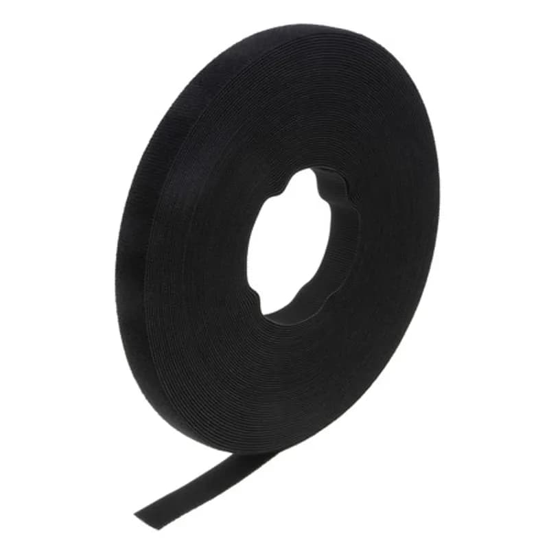 75-ft Black hook and loop fastener Cable Ties - 1 Piece hook and loop fastener Cable Ties offer a unique back-to-back fastening system: a self-gripping, double-sided strap that is easy to use and cost effective. They feature a molded high performance polyethylene hook fastener laminated on to a non-woven polyester loop. The low peel strength allows for easy entry or removal by the user yet the average shear strength is 3.0 psi, which increases substantially with each circular rotation. Will not over-cinch delicate cable and fiber optics. For use with cord and cable management, wire harnesses, inventory control, fibre optics, packaging, in-plant maintenance, etc. Allow for a minimum 2" overlap when installing.