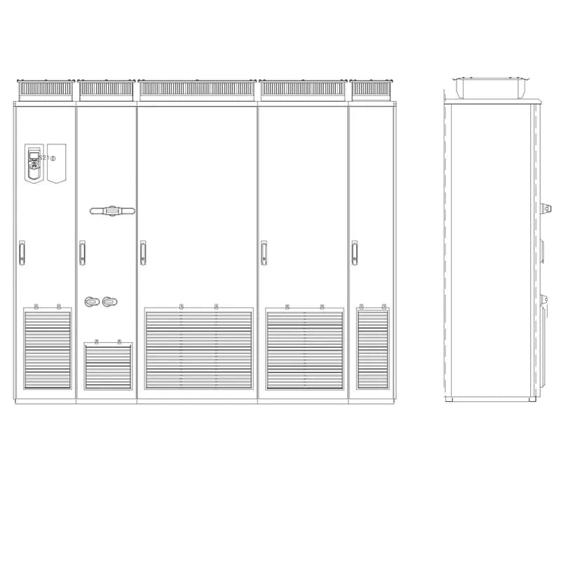 ABB - Low Voltage Drives ACS880-17-2270A-5+B055+C129+H359+K458 - CABINET DRIVE REGENERATIVE, Product Family: ACS880, Horsepower: 1950 HP, Output Current: 2179 A, Voltage: 480 VAC, Voltage Range: 380-500 V, UL Type 12 (IP54), Floor-mounted, Local or Remote Mounted Wireless Bluetooth LCD Display and Keypad, Modbus/RTU, 3-Phase Supply, 3-Phase Output, Frame: 3xR8i+3xR8i, Product HxWxD: 91.2 x 146.9 x 28.1 in, Weight: 7143 lbs