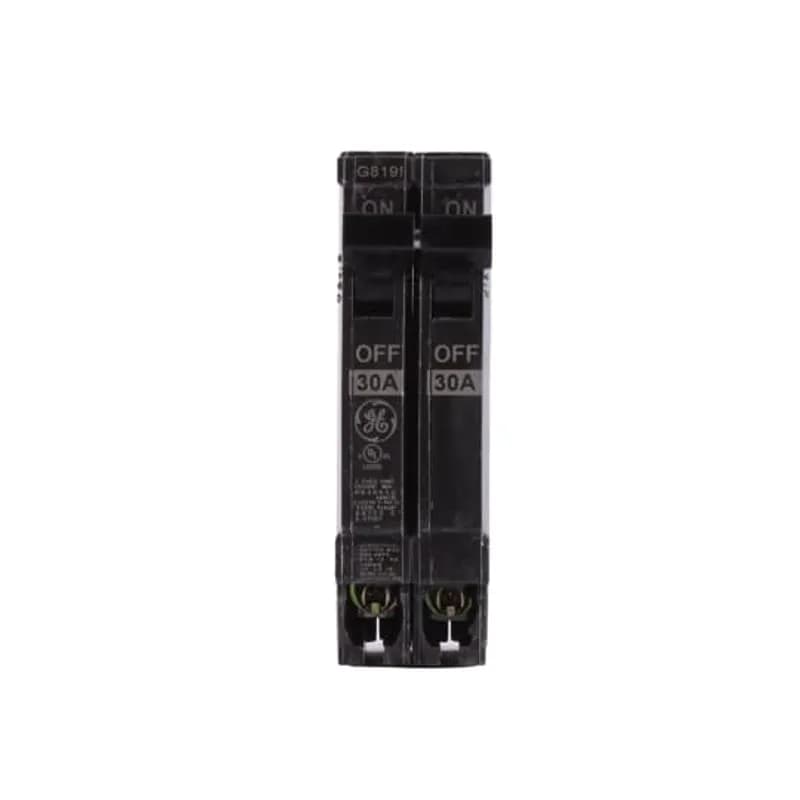 ABB - Electrification THQP230 - THQP breakers are a smaller, smarter solution for today's cost- and quality-conscious contractors and homeowners. Half the width and identical in design in comparison to standard breakers, they allow use of smaller load centers and for maximum savings of space and money. GE is the only manufacturer that gives you this cost advantage without sacrificing flexibility. The THQP230 features 1/2" width, 2 poles, an ampere rating of 30 A, an interrupting rating of 10kAIC, and a voltage rating of 120/240V.