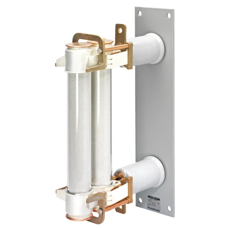 Fuse supports, non-disconnecting, are used primarily in potential transformer circuits, or where there is some other disconnecting or isolating device in series with the fuse in the circuit. Disconnecting switch devices have the additional feature of serving to isolate the equipment they protect. It should be noted that disconnecting switches are not load-breaking devices, therefore, the circuit must be open prior to the fuse disconnection. Select either a fuse support or a disconnecting switch for each fuse. Fuse supports and disconnecting switches include live parts for both ends. Both fuse supports and fuse disconnect switches can be mounted vertically or horizontally. The type EK are used for indoor installations while the type EKO are used outdoors. 15500 Volts EK-1DD AGJ series.