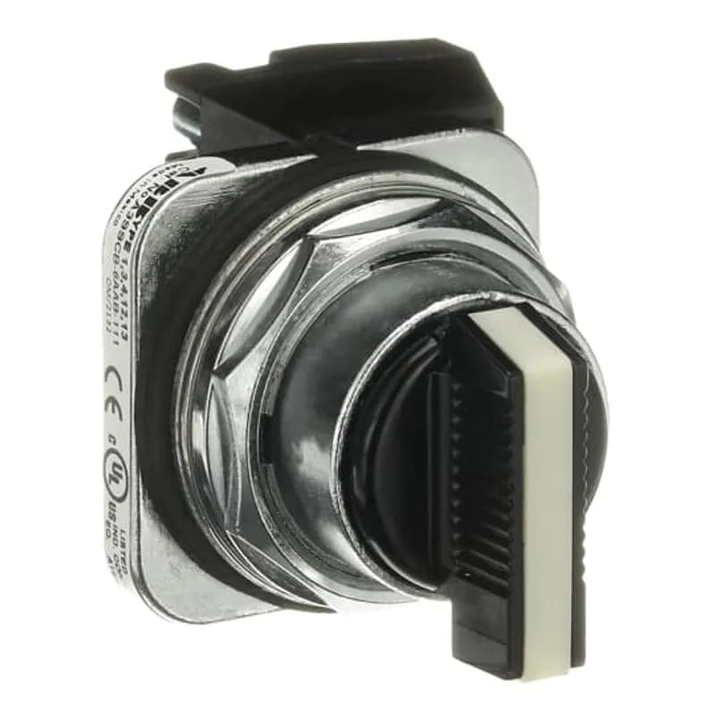A3 30mm Selector Switch, standard knob,3 Position,Spring Return from Left, Cam C,,White Cap,1NO+1NC