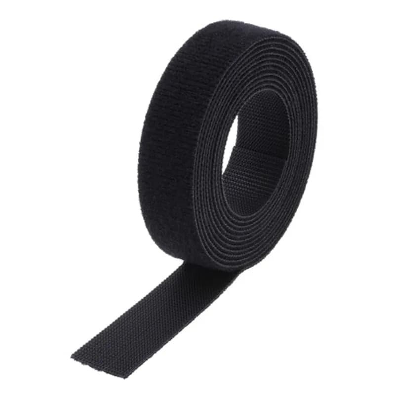 80-in Black hook and loop fastener Cable Tie - 1 Piece hook and loop fastener Cable Ties offer a unique back-to-back fastening system a self-gripping, double-sided strap that is easy to use and cost effective. They feature a molded high performance polyethylene hook fastener laminated on to a non-woven polyester loop. The low peel strength allows for easy entry or removal by the user yet the average shear strength is 3.0 psi, which increases substantially with each circular rotation. Will not over-cinch delicate cable and fiber optics. Applications include cord & cable management, wire harnesses, inventory control, fiber optics, packaging, in-plant maintenance, etc. Available in five colors, ideal for color coding. Allow for a minimum 2 inch overlap when installing.