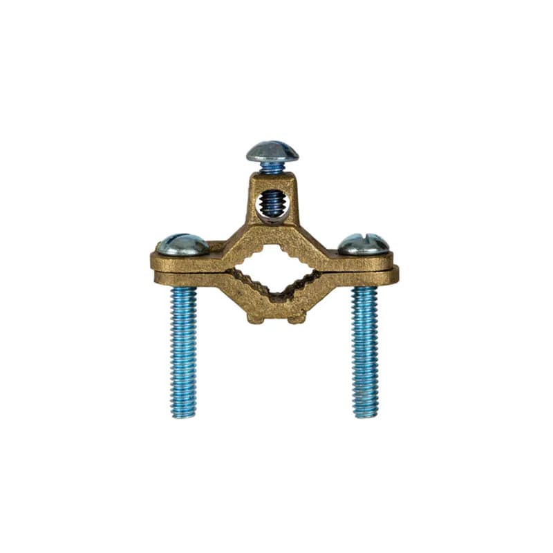 The NSI Bronze Ground Clamp for Water Pipe grips on water pipes between 1/2" to 1" in diameter for quick and easy assembly. The zinc-plated steel screws and cast bronze clamp body are made of economical, high-quality metals that provide durable performance in a range of applications. Use this clamp to easily bond bare copper wire to a water pipe or for use as a water meter shunt. cULus Listed 467 for Grounding and Bonding. Stock products you can rely on—stock NSI.