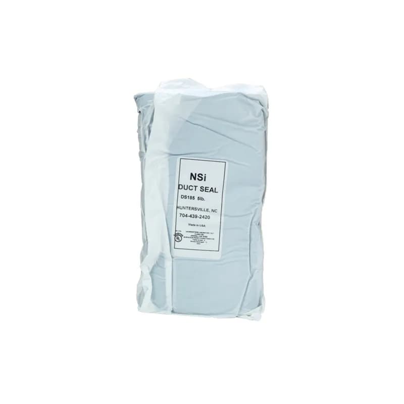 NSI Industries DS185 - Duct Sealing Compound- 5 LB APPLICATIONS: Duct Sealing Compound is intended for sealing around electrical service entries, junction boxes and other devices where weather-proofing is critical. Will stay soft and pliable for several years and has an excellent shelf life. Will not damage wire covers, glass, wood, painted surfaces, plastics or other materials it may contact. It is chemically inert, inhibiting no chemical activity and is nontoxic. Contains no asbestos or mineral fibers and no mineral oil which can shorten the effective life of the product. Remains pliable through a wide range of temperatures and will adhere to most clean dry surfaces. UPC: 662381055262