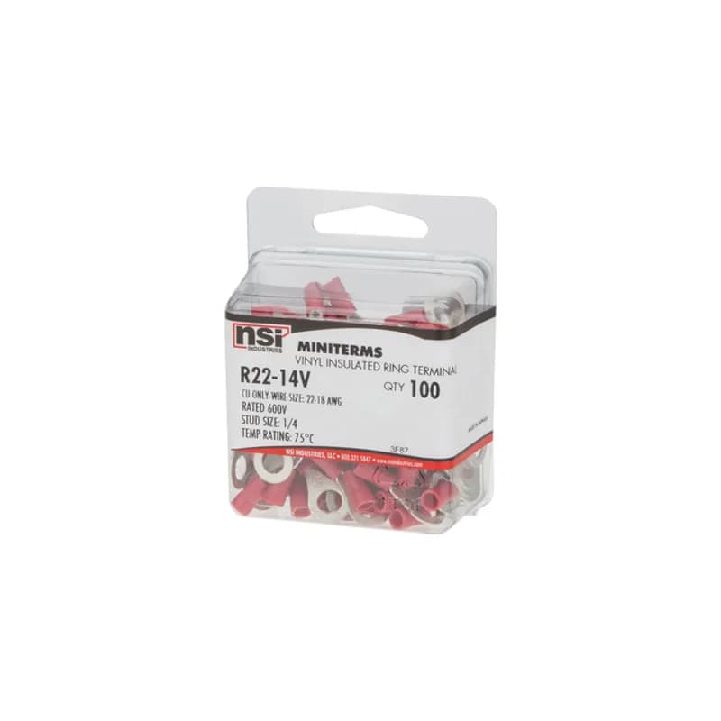 22-18 AWG Vinyl Insulated Ring 1/4" Stud, 100 Per Pack