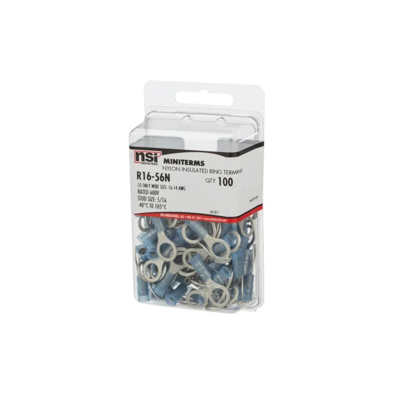 16-14 AWG Nylon Insulated Ring 5/16" Stud, 100 Per Pack