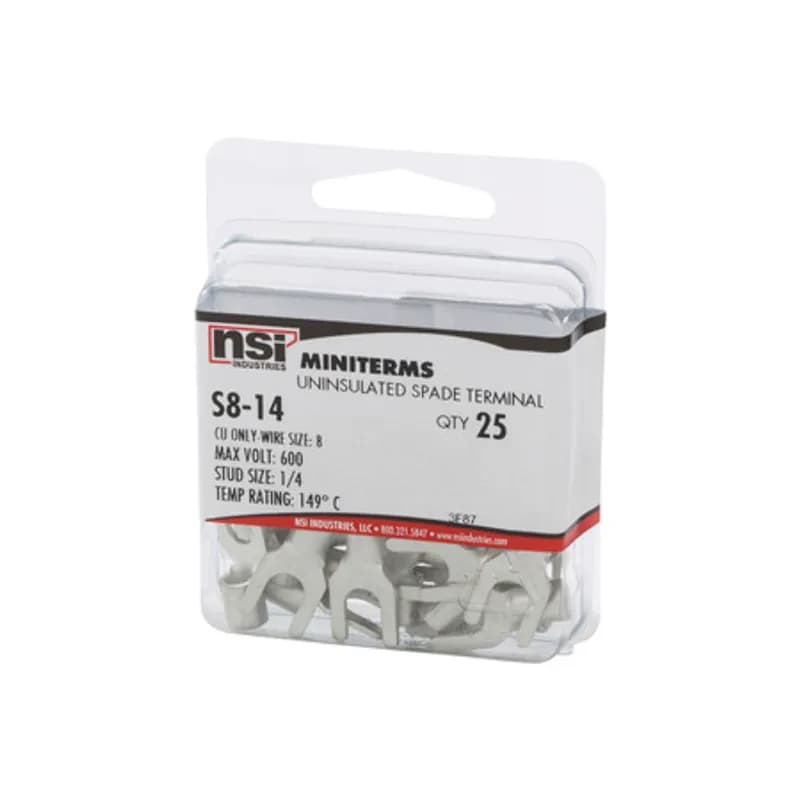 8 AWG Bare Spade #14 Stud, 25/Pack