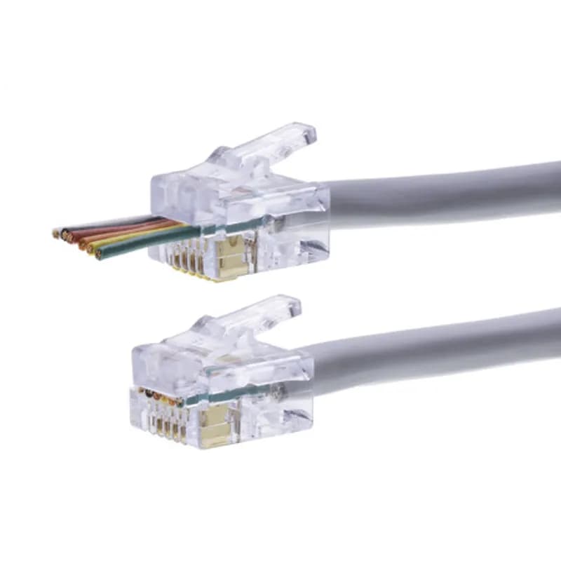 The EZ-RJ12/11 Connector simplifies twisted pair terminations in telephone & security applications by allowing the wires to be inserted through the connector and out the front. This allows the technician to easily verify the proper wiring order prior to termination.