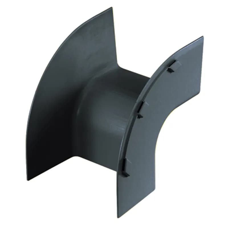 Attaches to 6x4 channel and/or fittings to create a 90 vertical turn from a straight horizontal run. Accepts optional split cover FROVRASC6BL.