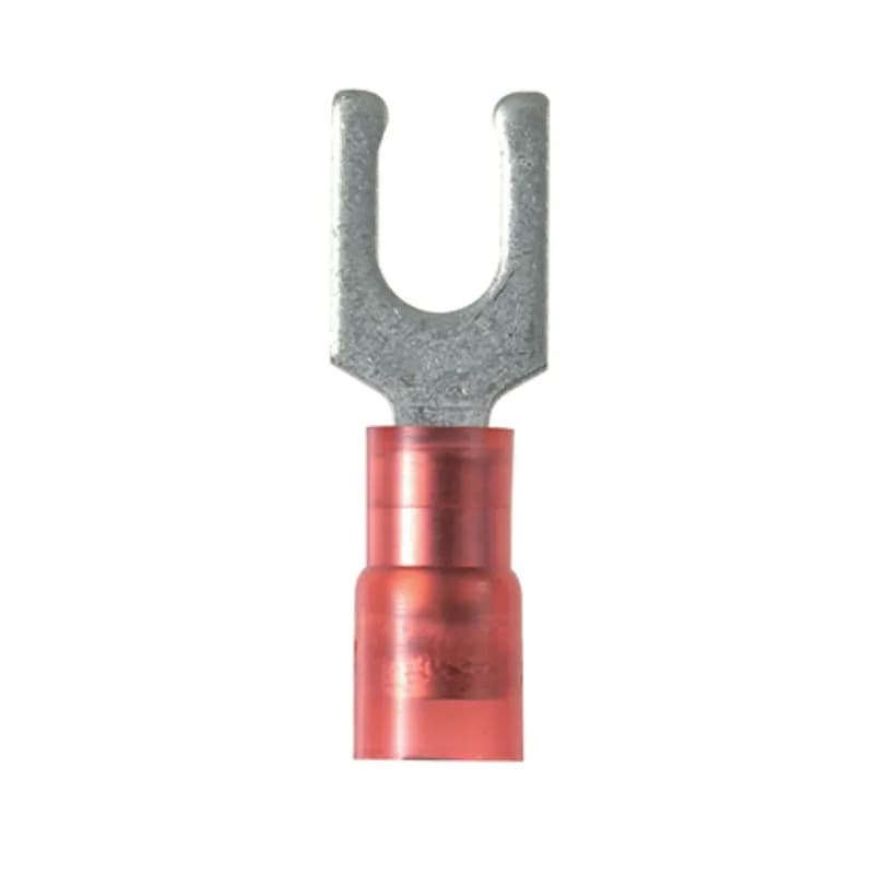 Locking Fork Terminal, nylon insulated, 22 - 18 AWG, #6 stud size, standard package.