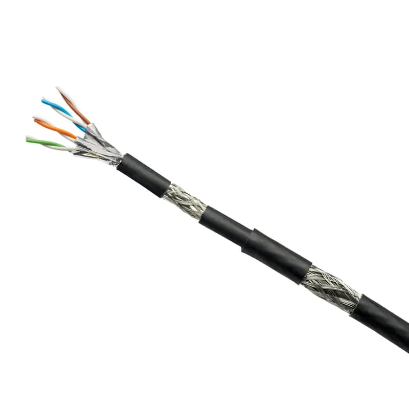 Panduit PSMDA7004BL-LED - IndustrialNet Copper Cable, Industrial Ethernet, Harsh Environment, Marine Grade, Category 7, 4-pair, 22 AWG stranded, S/FTP, LSZH, Oil and fuel resistant, UV and MUD resistant, SHF2 compliant, HDPE jacket protected by stainless steel armor and secondary jacket, Black, DNV/GL and ABS certified, 1640ft/500m reel