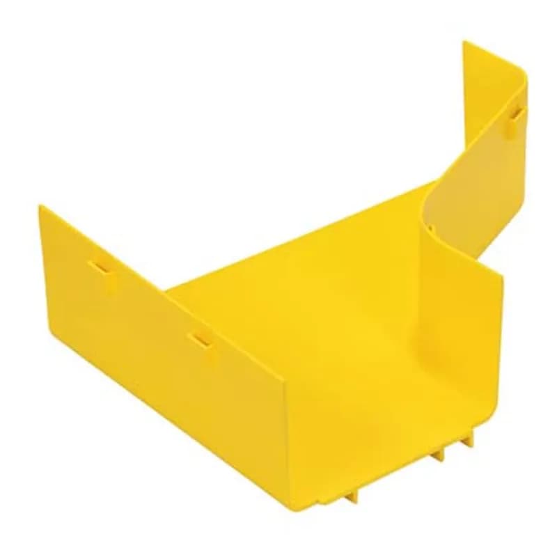 The fitting attaches any 12x4 FiberRunner Fitting or Channel to any 6x4 FiberRunner Fitting or Channel while transitioning to the right. It is yellow and made of ABS plastic. It accepts split cover FRRF126RSCYL.