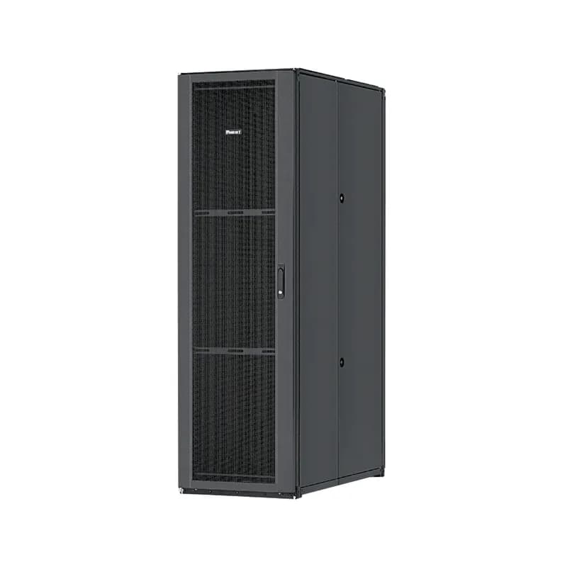 Net-Access S-Type Cabinet frame with top panel. Single hinge perforated front door. Split perforated rear doors open in the middle to minimize door swing footprint. Solid side panels (2), casters, POU brackets (1 set), cage nut rails (2 sets) and vertical cable management fingers. Dimensions: 79.8in H x 23.6in W x 42.0in D (2026mm x 600mm x 1070mm). Color: Black