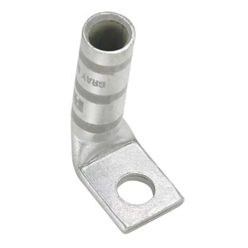 One-hole, long barrel lug, 500 kcmil cable, 1/2 stud hole, 90 angle tongue.